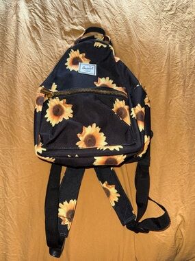 Herschel Supply Company Black Backpack with Yellow Sunflower Print